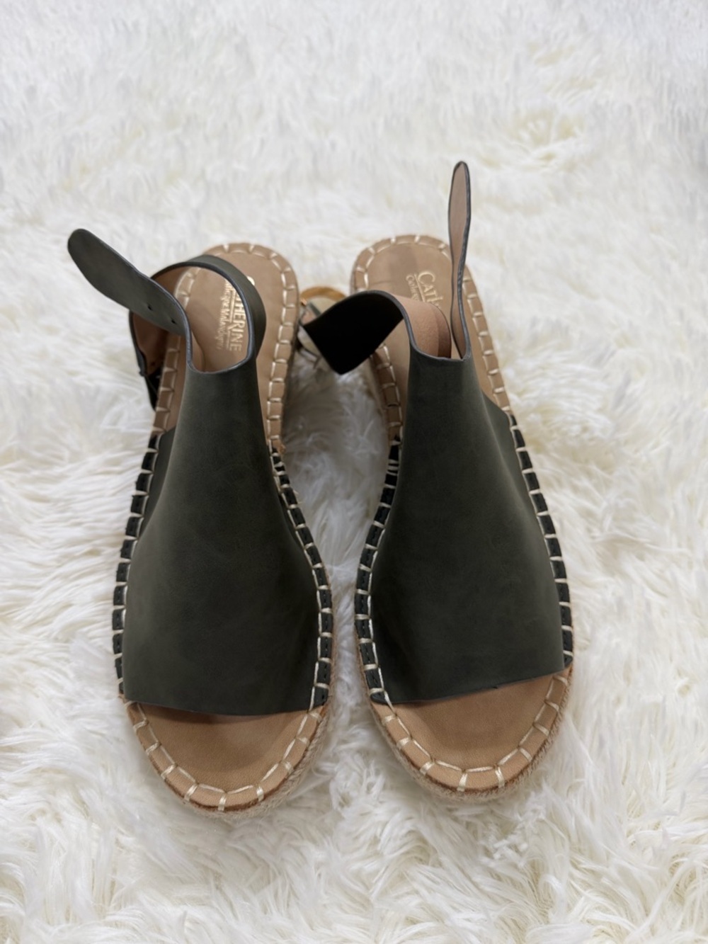 Catherine Malandrino Olive Green Espadrille Wedge Sandals Size 9 Preppy Travel - Picture 4 of 12